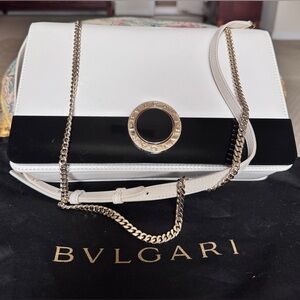 Bvlgari White and Black Bag with Gold Accents